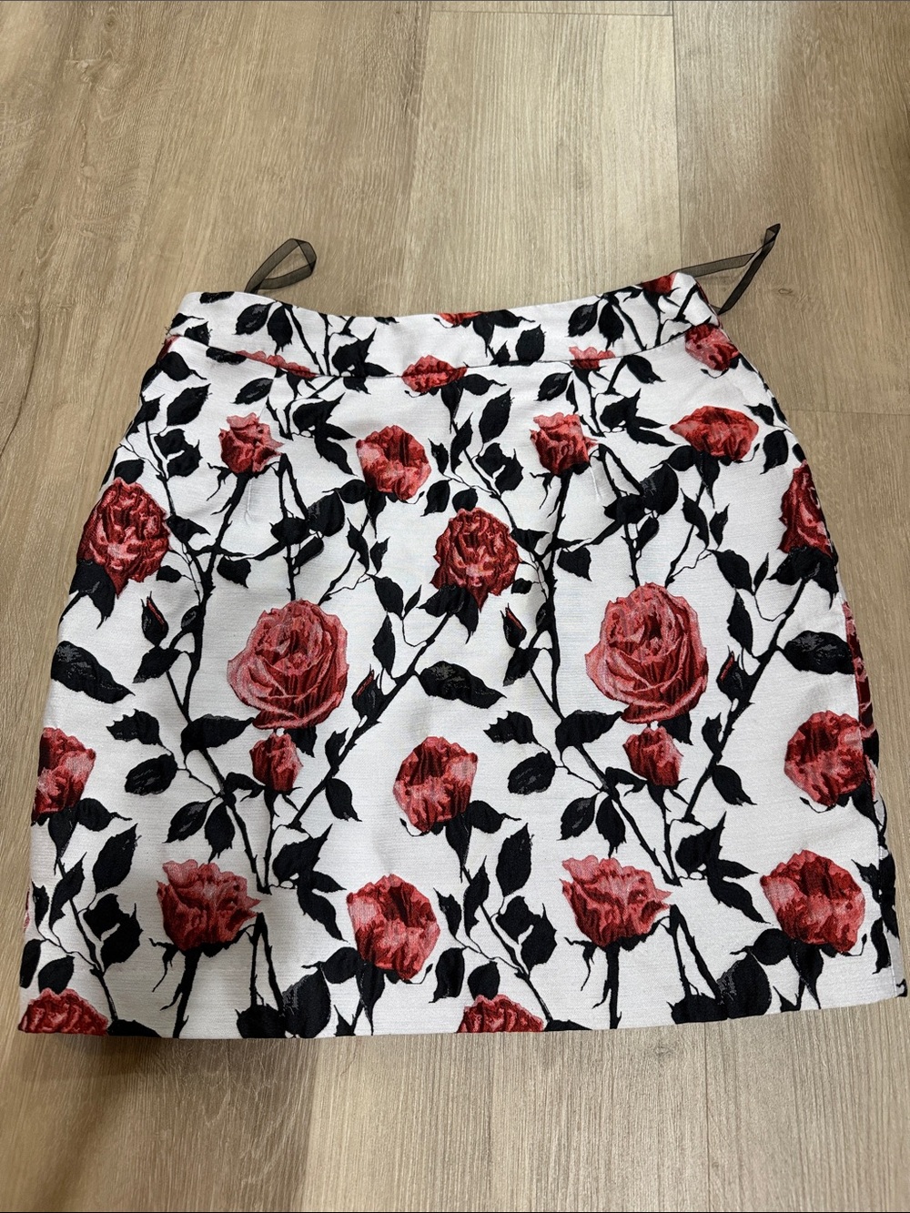 Asilio White Mini Skirt with Red Rose Print